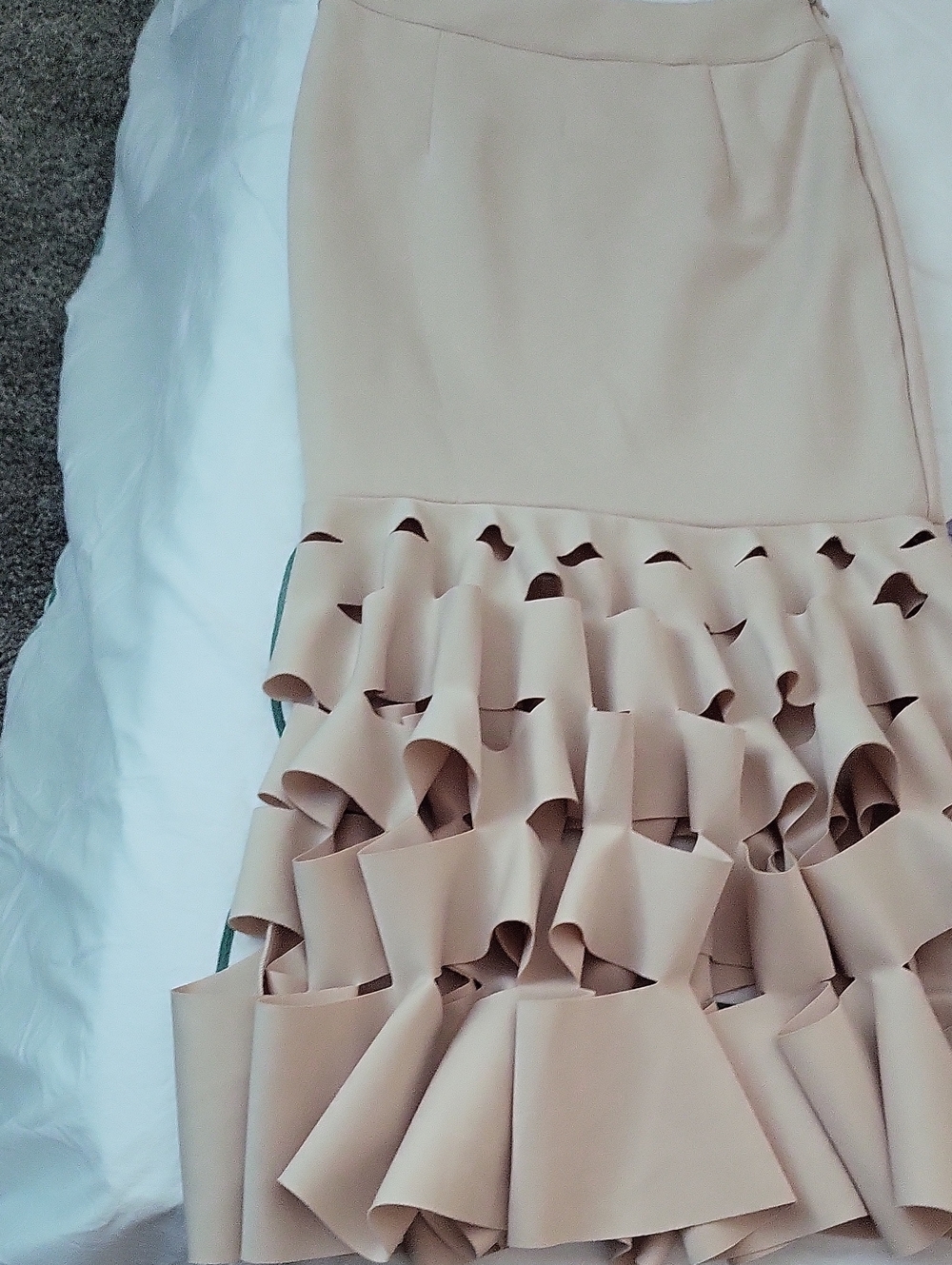 Women's Ruffle Midi Skirt in Nude